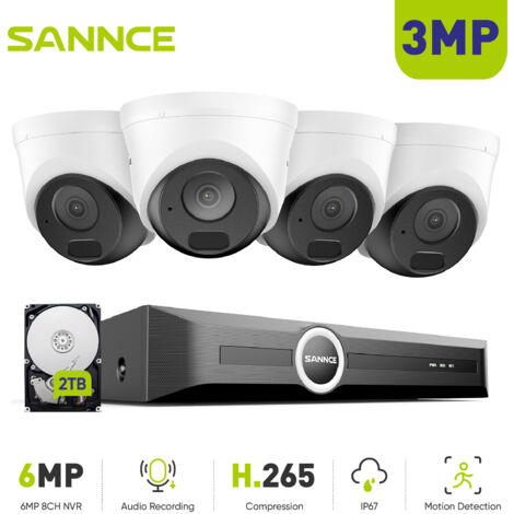 SANNCE 3MP 8 canali PoE Sistema di sicurezza,6MP NVR S+265, accesso remoto,rilevamento di persone veicoli,2TB HDD (1/5)