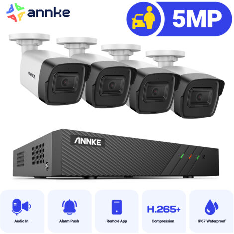 ANNKE H500 5MP Kit Videosorveglianza PoE,6MP NVR con 4X 5MP Telecamera Esterno IP PoE Impermeabile, Visione Notturna di 30 Metri, Rilevazione del Movimento,Registrazione audio (1/5)