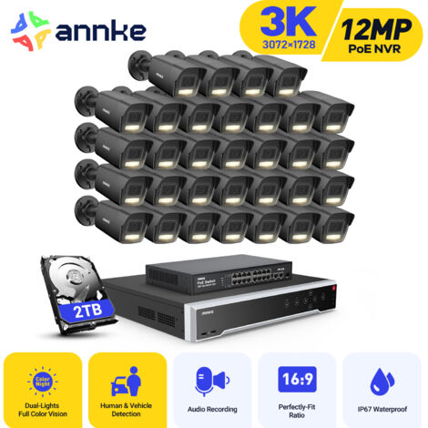ANNKE Telecamera di sorveglianza esterni 3K, 32CH NVR e telecamera IP PoE 32X 5MP, visione notturna colori H.265+, rilevamento di persone/veicoli, kit di videosorveglianza,HDD da 2TB (1/5)