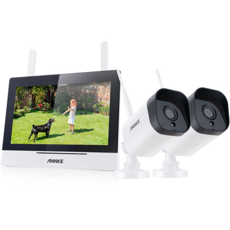 ANNKE Kit di sorveglianza wireless con schermo LCD da 7", NVR 4CH 5MP con touch screen IPS, 2 telecamere di sicurezza WiFi esterne da 3MP, visione notturna, rilevamento umano, audio bidirezionale (1/5)