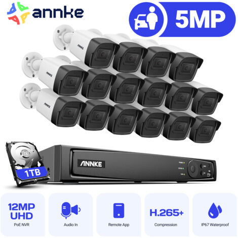 ANNKE Kit di Videosorveglianza 5MP ×16 Telecamera Poe Esterno Visione Notturna Sistema di Sorveglianza Telecamera Accesso Remoto 1TB (1/5)