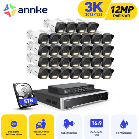 ANNKE Telecamera di sorveglianza esterni 3K, NVR 32CH e telecamera IP PoE 32X 5MP, rilevamento di persone/veicoli, visione notturna colori, kit di videosorveglianza,HDD da 8TB (1/5)