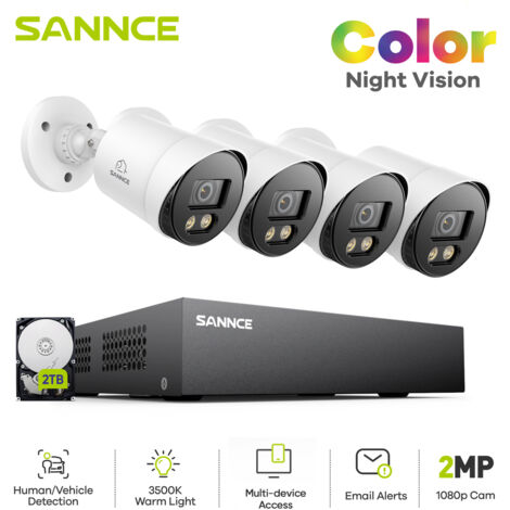 SANNCE Kit di videosorveglianza visione notturna a colori 1080P TVI Bullet TVI Bullet,Telecamera di sicurezza cablata,2TB (1/5)
