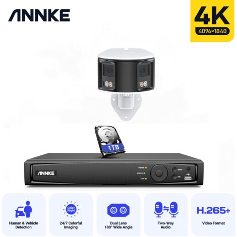 ANNKE 4K PoE Kit di videosorveglianza panoramica 180° con doppia telecamera H.265 e audio bidirezionale - 1TB HDD (1/5)