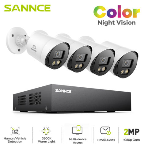 SANNCE Kit di videosorveglianza visione notturna a colori 1080P TVI Bullet TVI Bullet,Telecamera di sicurezza cablata,0TB (1/5)