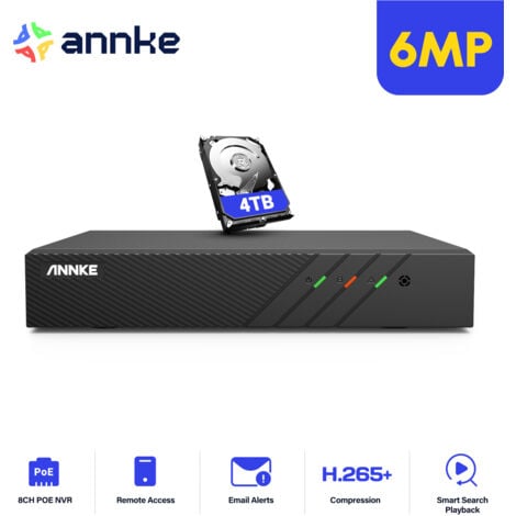ANNKE PoE 6MP H.265+ NVR 8 canali per la sicurezza domestica, registrazione video, supporto telecamera IP HD da 4MP, 5MP o 6MP, HDD da 4 TB