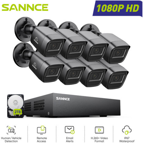 SANNCE Sistema di Sicurezza DVR Cablato 8CH 1080P con 8 Telecamere Accesso Remoto Visione Notturna,2TB HDD (1/5)