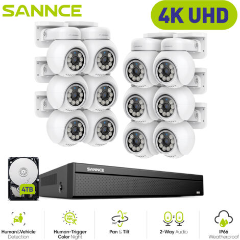 SANNCE 16CH Kit di videosorveglianza PoE NVR POE 8 canali con 12 telecamere CCTV Sistema di telecamere di sicurezza interni esterni,4TB HDD (1/5)