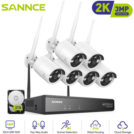 SANNCE Kit Videosorveglianza WiFi 8CH con 6 Wireless Telecamera IP 3MP Intelligenti Microfono Sistema di Sorveglianza Eseterno,2TB (1/5)