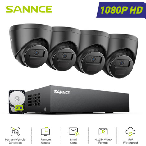 SANNCE Kit di Videosorveglianza Esterni 8CH 1080P 4 Telecamere Turret 2MP,Sistema di Telecamere di Sicurezza Cablato Visione Notturna Accesso Remoto,2TB HDD (1/5)
