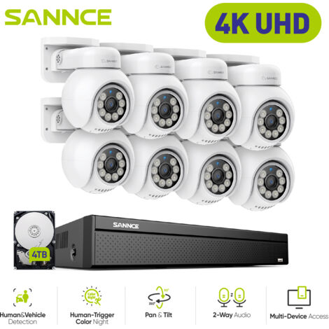 SANNCE 16CH Kit di videosorveglianza PoE NVR POE 8 canali con 8 telecamere CCTV Sistema di telecamere di sicurezza interni esterni,4TB HDD (1/5)