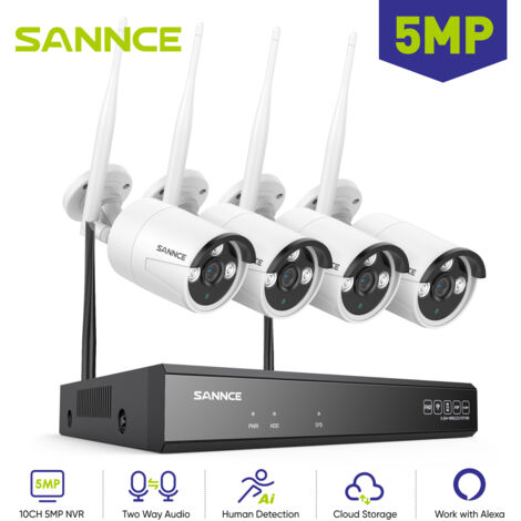 Kit di Videosorveglianza Wireless Esterno SANNCE 5MP 4×IP Telecamere Audio Bidirezionale Visione Notturna,Registrazione 24/7,WiFi Sistema di Telecamere di Sicurezza (1/5)