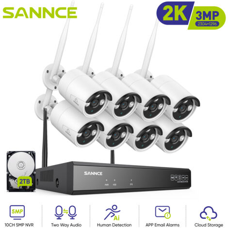 SANNCE Kit Videosorveglianza WiFi 8CH con 8 Telecamere Wireless IP 3MP Intelligenti Microfono Sistema di Sorveglianza Eseterno,2TB (1/5)