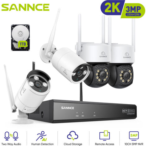SANNCE 3MP Kit Videosorveglianza Wireless Telecamera IR Visione Notturna Rilevazione Movimento Sicurezza CCTV Wifi Telecamera Sistema - 1TB HDD