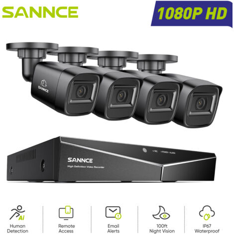 SANNCE Sistema di Sicurezza Cablato Esterni 1080P 16CH 4 Telecamere Visione Notturna Accesso Remoto Kit di Videosorveglianza (1/5)
