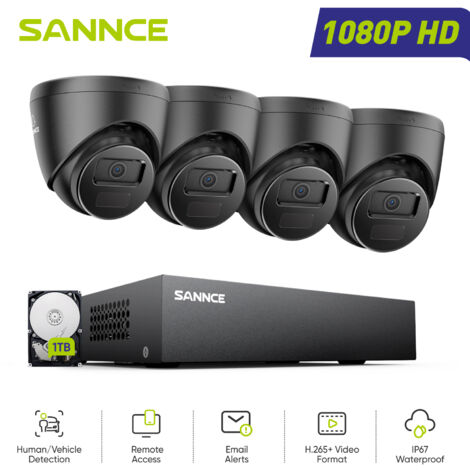 SANNCE Kit di Videosorveglianza Esterni 8CH 1080P 4 Telecamere Turret 2MP,Sistema di Telecamere di Sicurezza Cablato Visione Notturna Accesso Remoto,1TB HDD (1/5)