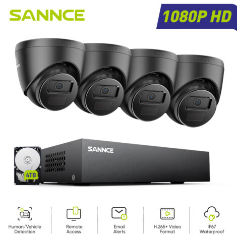 SANNCE Kit di Videosorveglianza Esterni 8CH 1080P 4 Telecamere Turret 2MP,Sistema di Telecamere di Sicurezza Cablato Visione Notturna Accesso Remoto,4TB HDD (1/5)