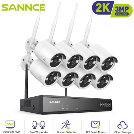 SANNCE Kit Videosorveglianza WiFi 8CH con 8 Wireless Telecamera IP 3MP Intelligenti Microfono Sistema di Sorveglianza Eseterno,0TB (1/5)