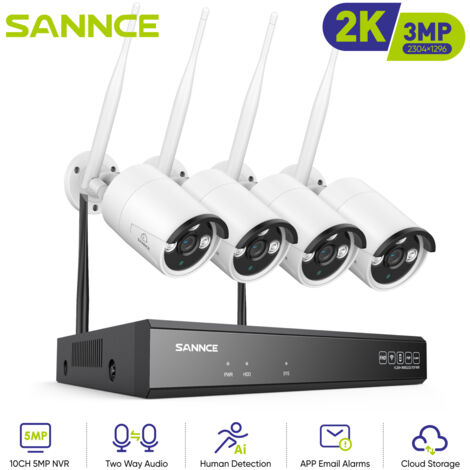 SANNCE Kit Videosorveglianza WiFi 8CH con 4 Wireless Telecamera IP 3MP Intelligenti Microfono Sistema di Sorveglianza Eseterno,0TB (1/5)