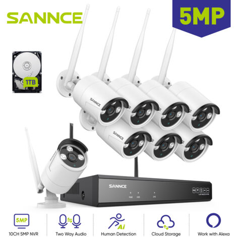 SANNCE Kit di videosorveglianza senza fili 5MP WiFi 8Telecamere Rilevamento Movimento Monitoraggio Remoto Sistema di Sicurezza - 1TB HDD (1/5)