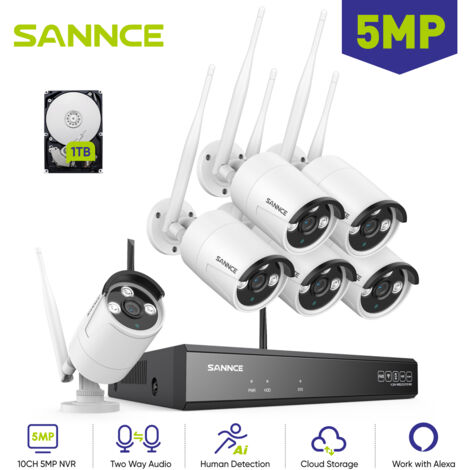 SANNCE Kit di videosorveglianza 5MP WiFi 6Telecamere Citofono Bidirezionale Monitoraggio Remoto Sistema di Sicurezza Videosorveglianza senza fili - 1TB HDD (1/5)