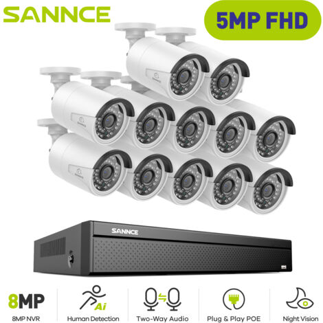 SANNCE Cablato PoE Kit di Videosorveglianza ,16CH NVR with 3MP×12 Telecamera di Sicurezza Registrazione 24/7 Sistema di Videosorveglianza Visione Notturna IR