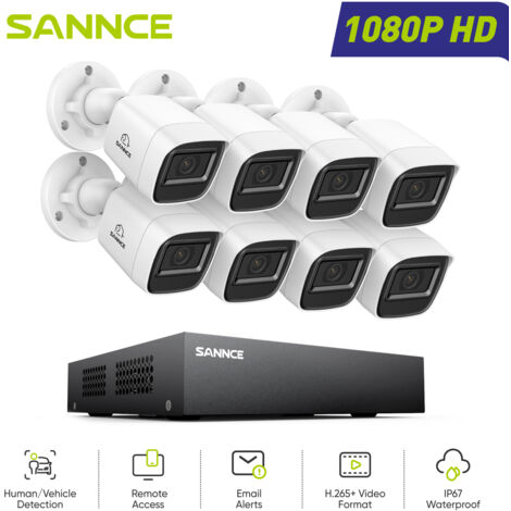 SANNCE Kit di Videosorveglianza Cablato 8CH 1080P 8 Telecamere Bullet 2MP,Sistema di Telecamere di Sicurezza Accesso Remoto Visione Notturna (1/5)