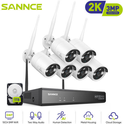 SANNCE Kit Videosorveglianza WiFi 8CH con 6 Wireless Telecamera IP 3MP Intelligenti Microfono Sistema di Sorveglianza Eseterno,1TB (1/5)