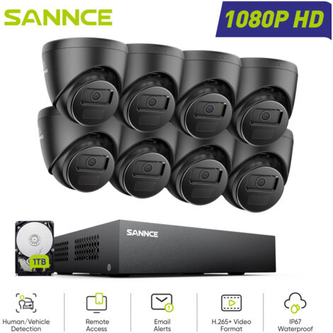 SANNCE Kit di Videosorveglianza Esterni 8CH 1080P 8 Telecamere Turret 2MP,Sistema di Telecamere di Sicurezza Cablato Visione Notturna Accesso Remoto,1TB HDD (1/5)