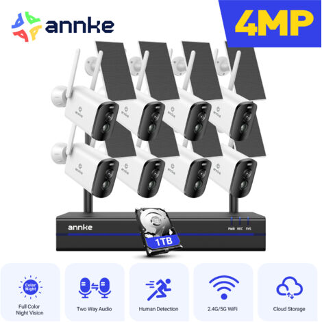 ANNKE Telecamera di sicurezza wireless 4MP con doppia luce WiFi, batteria, visione notturna, telecamera solare, rilevamento persone, IP65 (1/5)