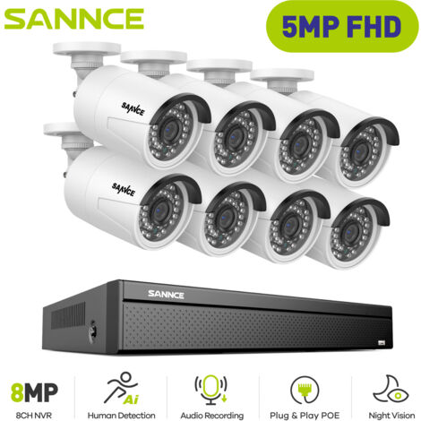 SANNCE PoE Kit di Videosorveglianza Cablato,16CH NVR with 5MP×8 PoE Telecamera di Sicurezza Registrazione 24/7 Telecamera Videosorveglianza Visione Notturna (1/5)