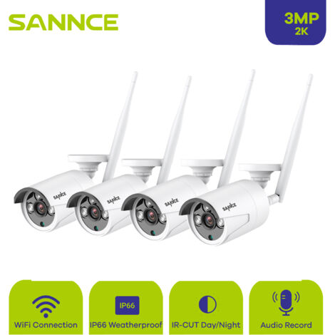 SANNCE Sistemadi telecamere di sicurezza CCTV da 3 MP con rilevamento di persone tramite IA intelligente e avvisi di movimento IP66