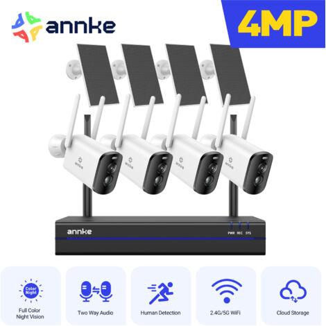 ANNKE Telecamera di sicurezza solare wireless da 4 MP con rilevamento umano per esterni, visione notturna a colori, audio bidirezionale, IP65, 4 pezzi
