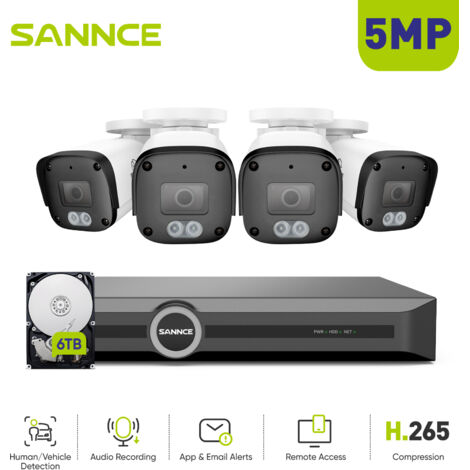 SANNCE Kit di telecamere di sicurezza di rete Smart PoE da esterno da 5 MP con visione notturna