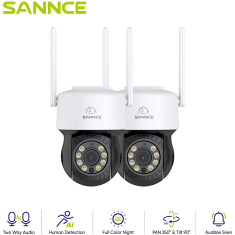 SANNCE Telecamere di sicurezza wireless 2K PT con rotazione orizzontale di 350° e verticale di 90°, accesso remoto IP66 (1/5)