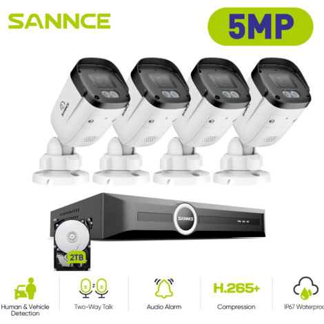 SANNCE Sistema di telecamere di sicurezza PoE IP Bulle da 5MP per esterni con immagine NVR da 6MP allegata (1/5)
