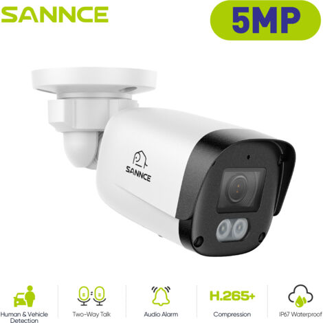SANNCE Telecamera di sicurezza POE da 5 MP per esterni con rilevamento di persone e veicoli, IP67