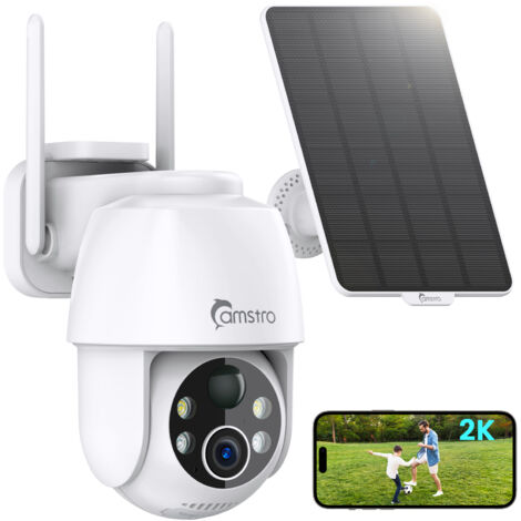 CAMSTRO Telecamere IP di sicurezza da esterno a batteria da 3 MP alimentate a energia solare con visione notturna a colori ultra grandangolare a 130°, rilevamento intelligente di persone e veicoli e a (1/5)