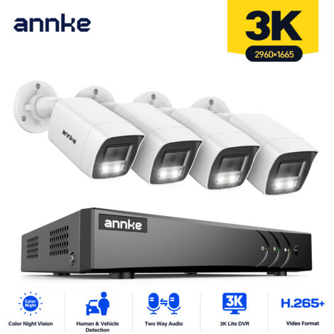 ANNKE Sistema di telecamere di sicurezza CCTV 3K a 8 canali con audio bidirezionale, visione notturna a colori, rilevamento di persone/veicoli, per esterni e interni, registrazione 24 ore su 24, 7 gio