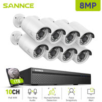 SANNCE 4K Kit di videosorveglianza Esterno 8 Telecamere IP Audio Bidirezionale Intelligente IR Visione Notturna Sistema di Telecamere di Sicurezza 1TB