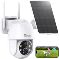 CAMSTRO Telecamere IP di sicurezza da esterno a batteria da 3 MP alimentate a energia solare con visione notturna a colori ultra grandangolare a 130°, rilevamento intelligente di persone e veicoli e a