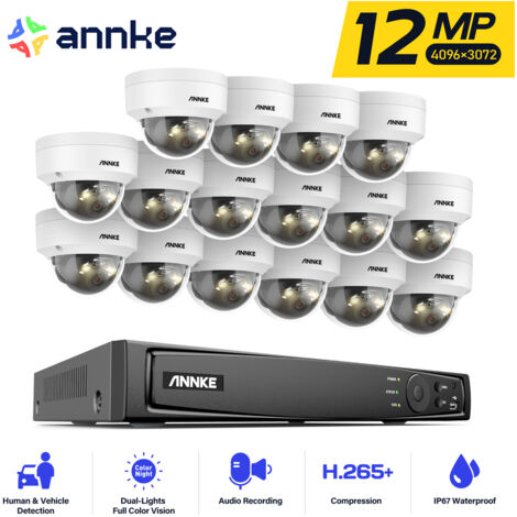 ANNKE 12MP PoE Kit de videovigilancia,16 x cámaras exteriores color visión nocturna infrarrojos,micrófono incorporado, detección personas/vehículos,24 /7 Sistema de Vigilancia (1/5)