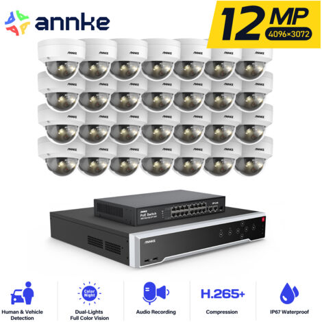 ANNKE 12MP Kit de cámara seguridad cable,32ch NVR 28 cámara PoE visión nocturna detección movimiento kit de videovigilancia APP/PC remoto (1/5)