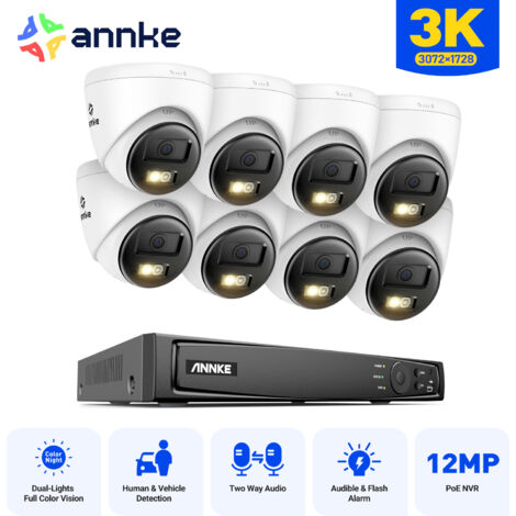 ANNKE 5MP Kits de Videovigilancia Exterior 8CH NVR 8 × Cámaras Visión Nocturna,Audio Bidireccional,Smart Doble Luz,APP/PC Remota