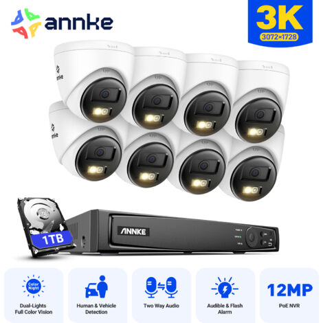 ANNKE 5MP Kits de Videovigilancia Exterior 8CH NVR 8 × Cámaras Visión Nocturna,Audio Bidireccional,Smart Doble Luz,APP/PC Remota 1TB