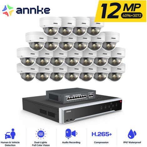 ANNKE 12MP Kit de cámara seguridad cable,32ch NVR 24 cámara PoE visión nocturna detección movimiento kit de videovigilancia APP/PC remoto (1/5)