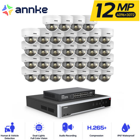 ANNKE 12MP Kit de cámara seguridad cable,32ch NVR 32 cámara PoE visión nocturna detección movimiento kit de videovigilancia APP/PC remoto (1/5)