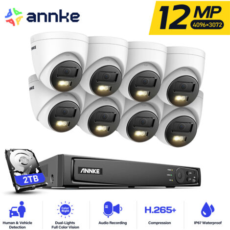 ANNKE 12MP Kit de Videovigilancia Cámaras Smart Dual Luz Visión Nocturna Detección Movimiento 8×Cámara Seguridad - 2TB (1/5)
