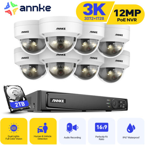 ANNKE 3K Kit de videovigilancia exteriores cable,16CH NVR y 8X5MP cámara PoE, luz dual inteligente, detección personas/vehículos, color visión nocturna,2TB HDD