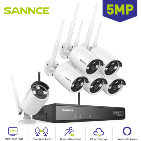 SANNCE 5MP WIFI Sistema de Cámara de Seguridad WiFi 6 Cámara Visión Nocturna Alarma E-Mail CCTV APP/PC Remoto